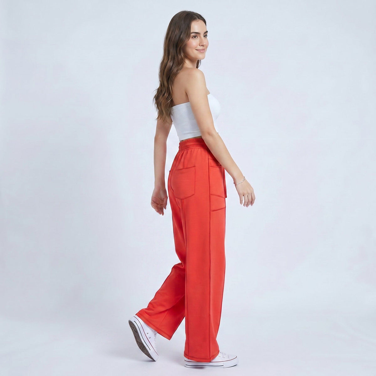 Anna-Kaci Women's High Rise Drawstring Wide Leg Utility Pants with Patch Pockets