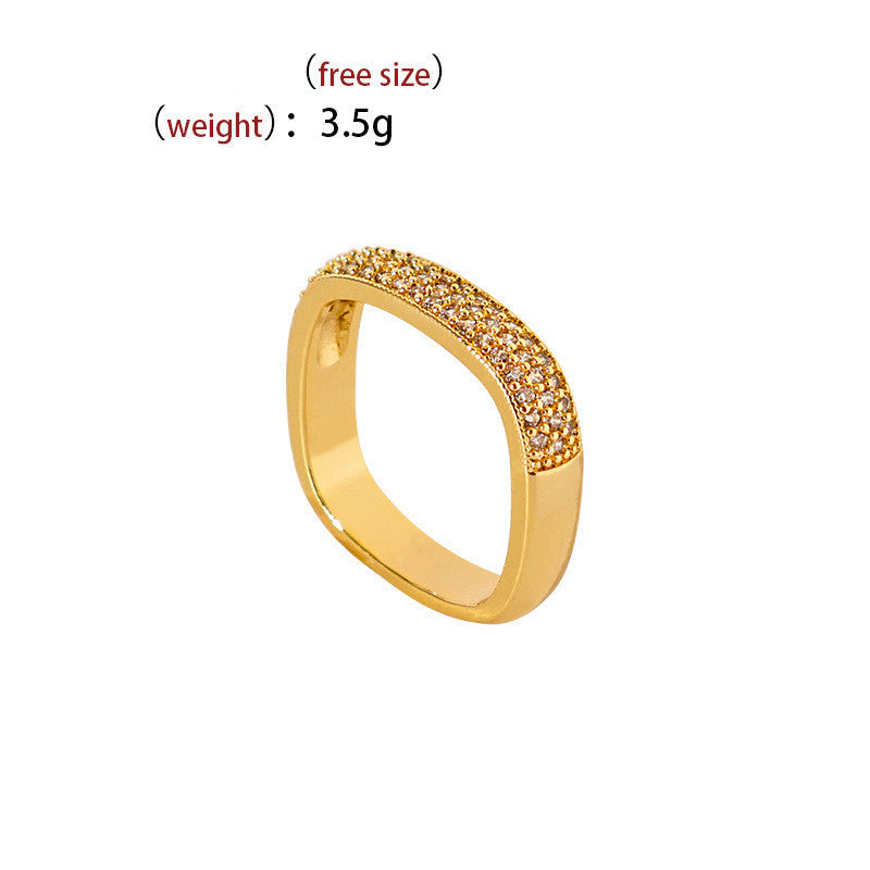 Korean Style Wide-Face Adjustable Copper Ring | Unique Profiled Geometric Band | Minimalist "Live Mouth" Finger Ring for Women | Trendy Girlfriends’ Matching Statement Jewelry