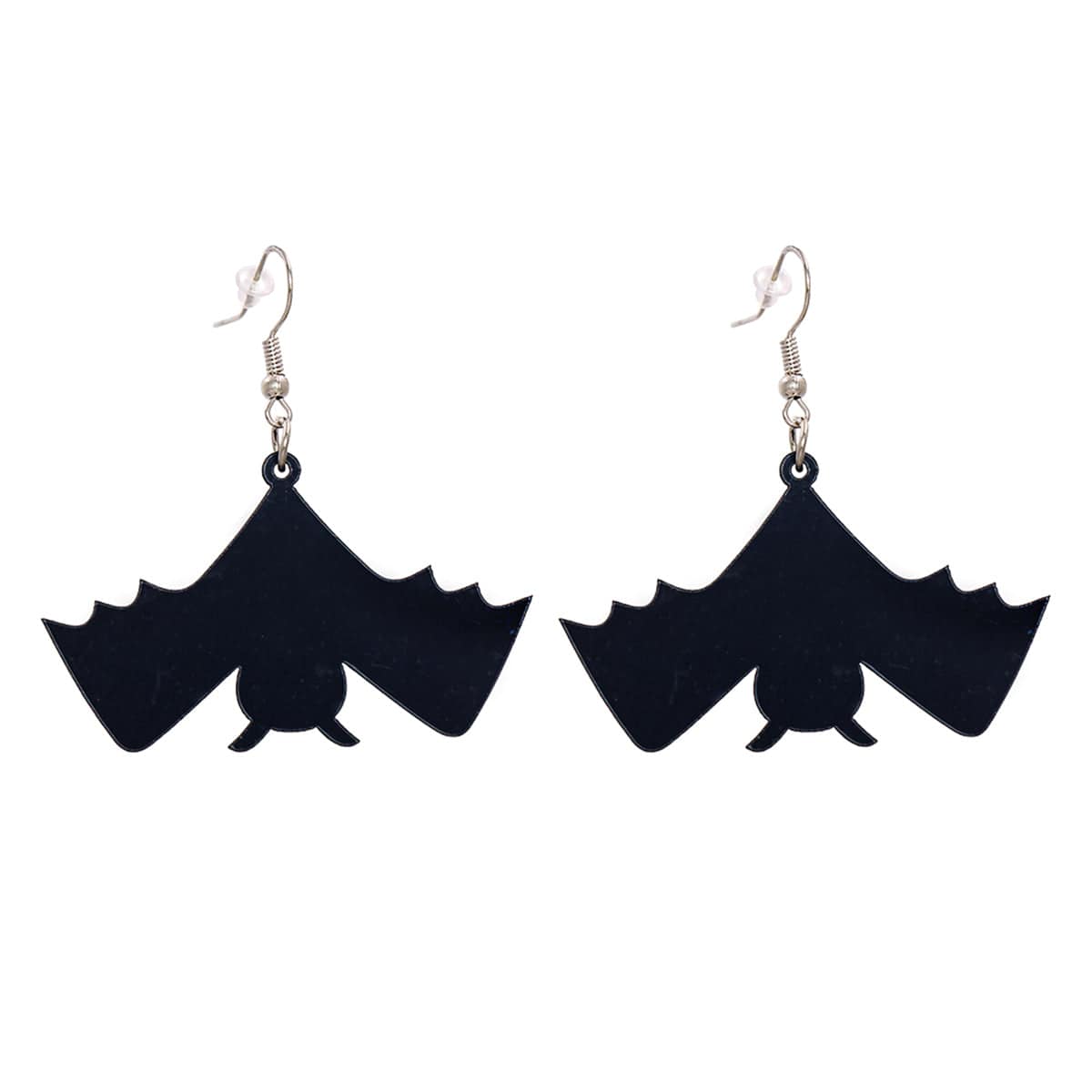 Black Acrylic & Silvertone Bat Drop Earrings