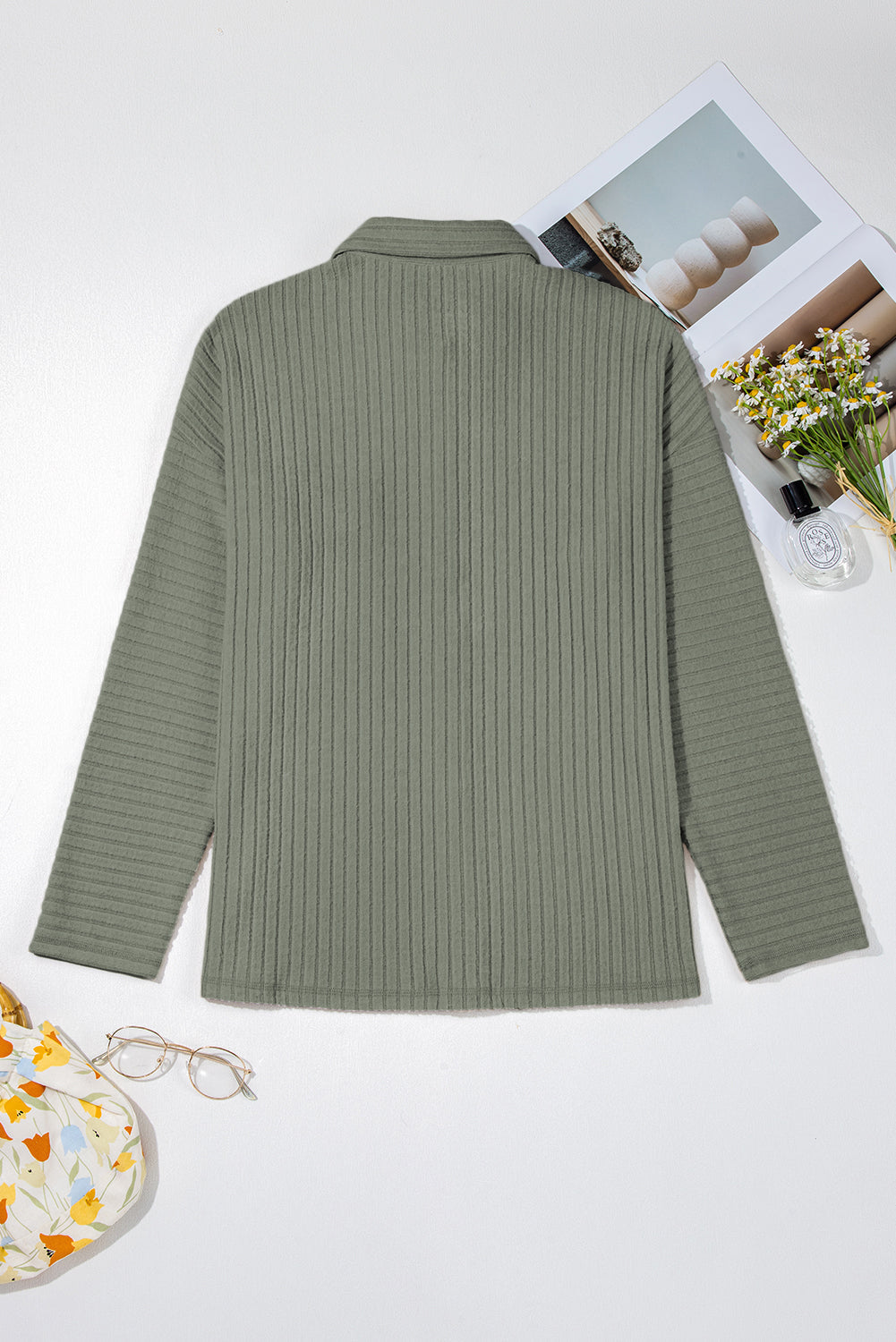 Threaded Pear Lucia Ribbed Texture Button Up Shacket