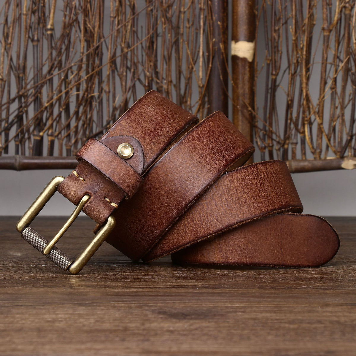 4cm Wide Handmade Full Grain Leather Belt | Heavy Duty Thick First Layer Cowhide Belt | Men’s Rugged Vintage Style Genuine Leather Belt