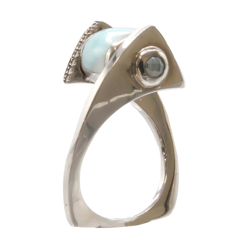 Larimar Stone Sterling Silver & Sapphire Xia Ring Size 7 By Marahlago