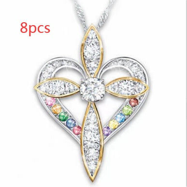Fashion Love Heart-Shaped Cross Pendant | Trendy Crucifix Heart Necklace for Women | Minimalist Spiritual Symbol Jewelry | Elegant Faith-Inspired Heart Charm Necklace