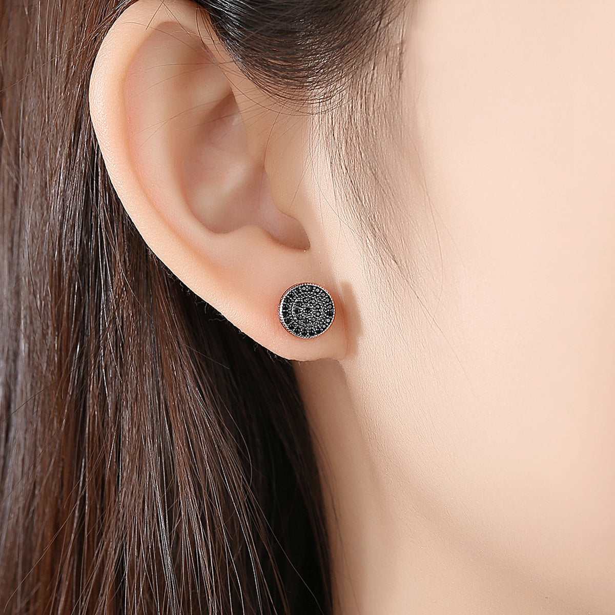Black Cubic Zirconia & Rose Goldtone Round Stud Earrings