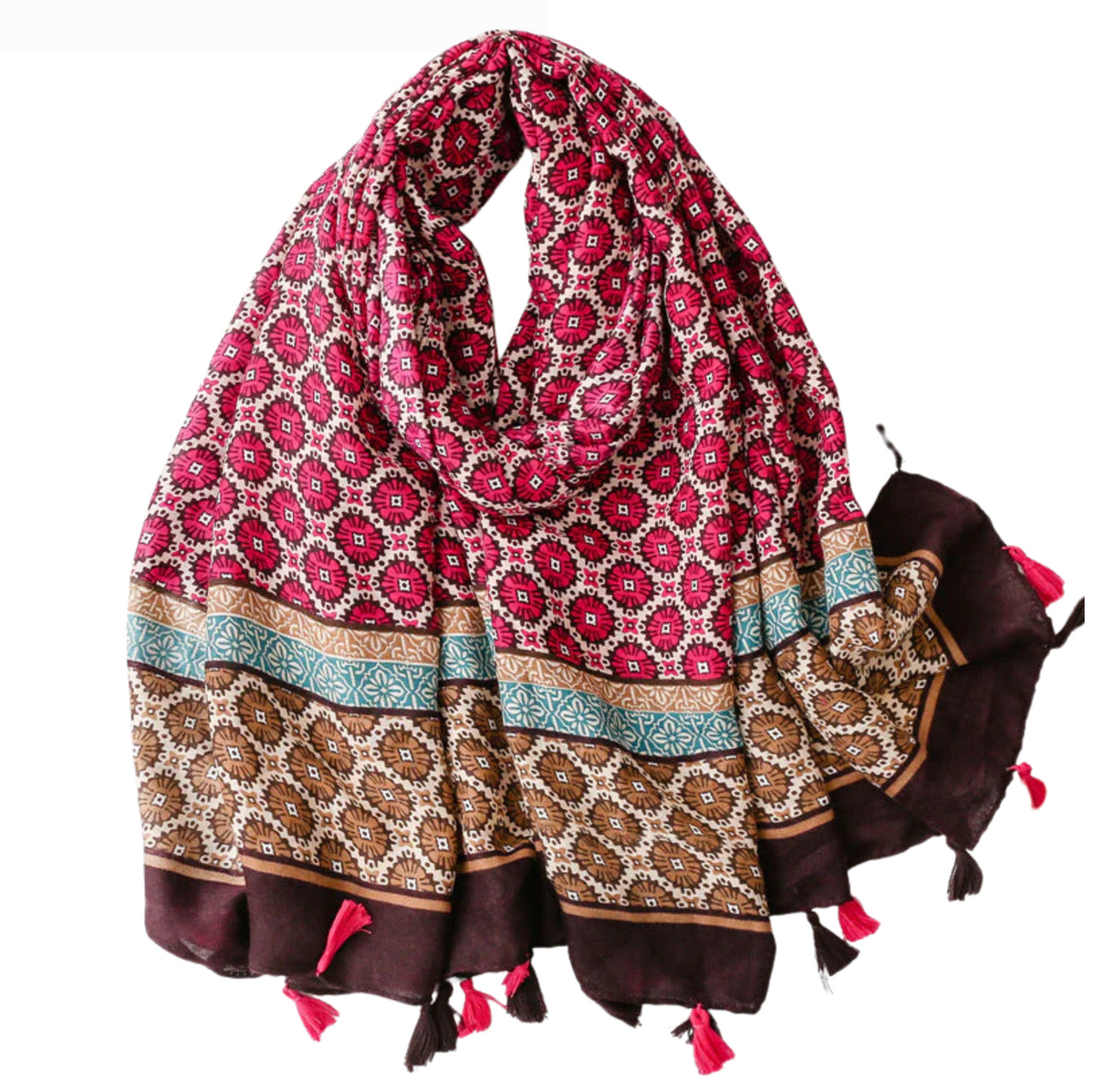 Fuchsia And Brown Circle Scarf