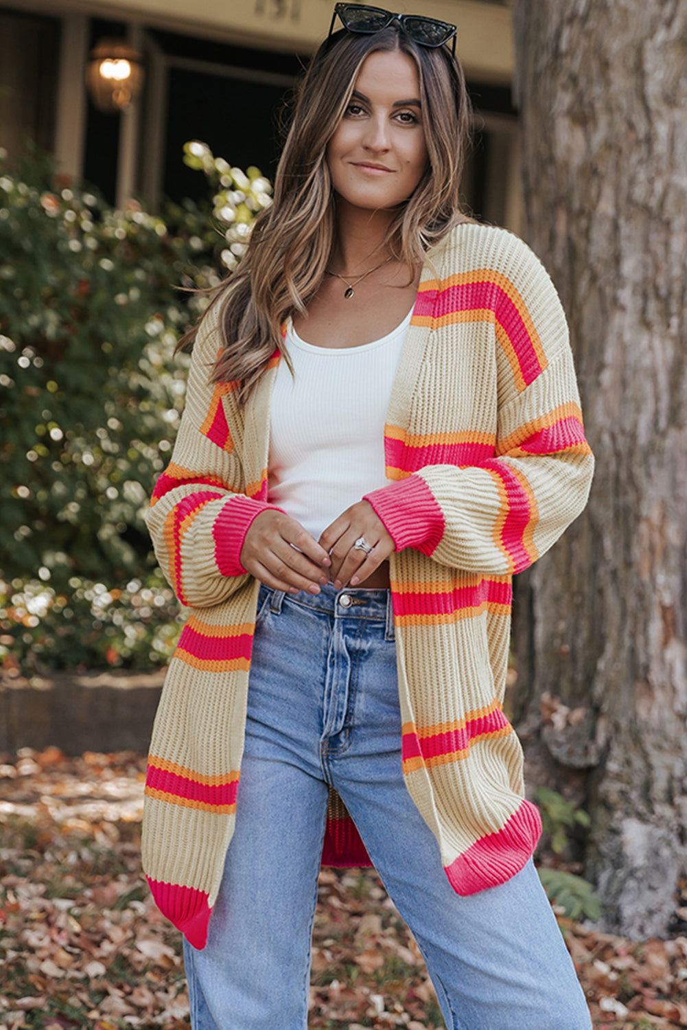 Threaded Pear Josephine Stripe Long Knitted Cardigan