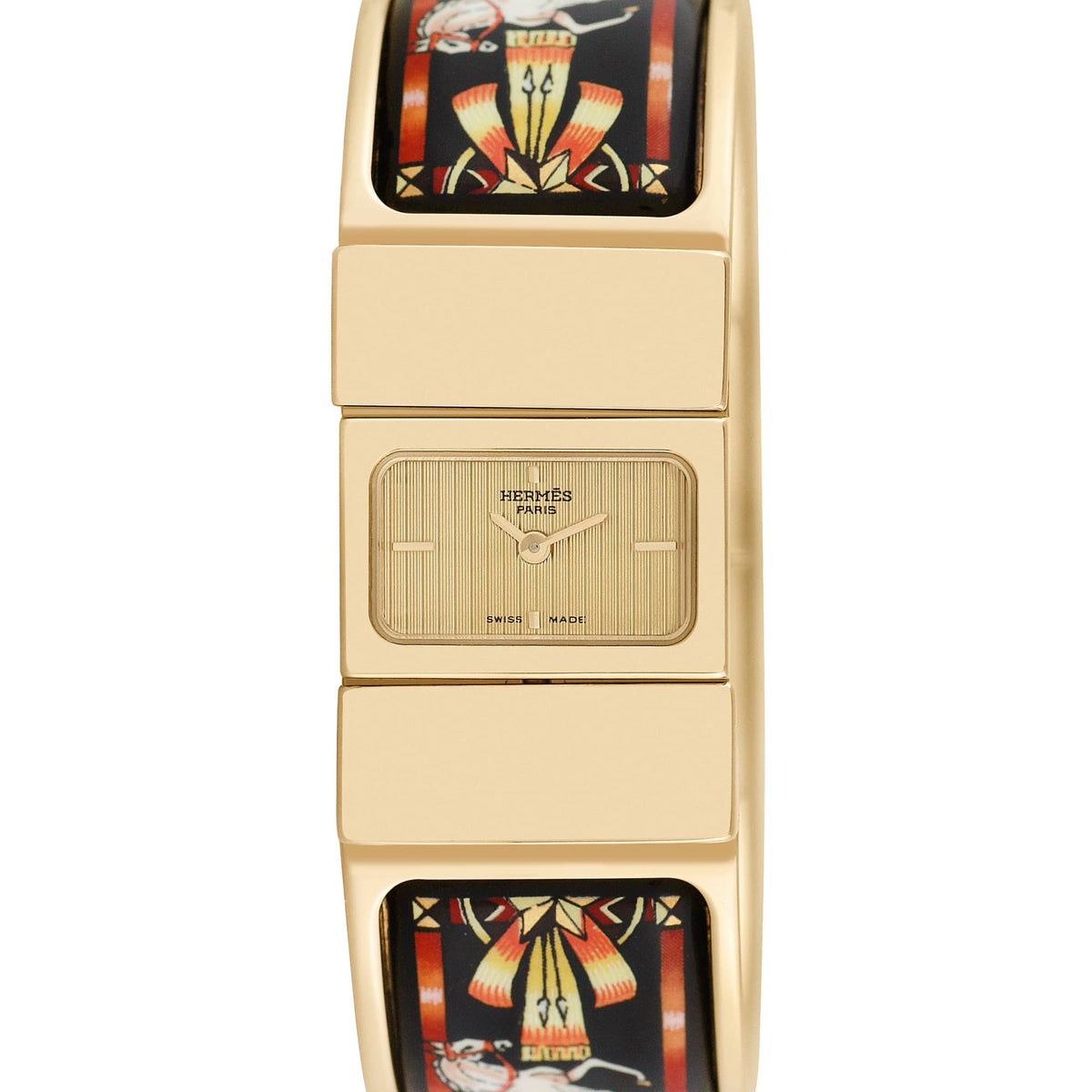 Pre-owned Hermes Women's Loquet Bangle 30mm X 20mm Gold Plated Stainless Steel Wristwatch - L01.201