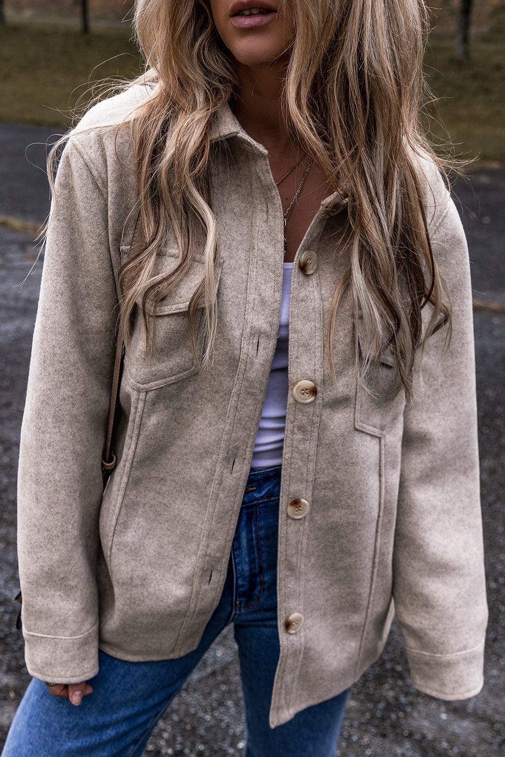 Threaded Pear Sadie Flap Pockets Buttoned Shacket