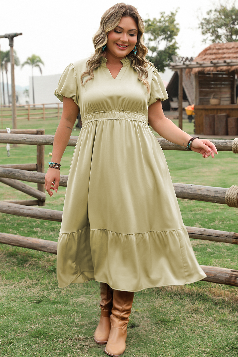 Threaded Pear Leia Plus Size Notched V Neck Maxi Dress