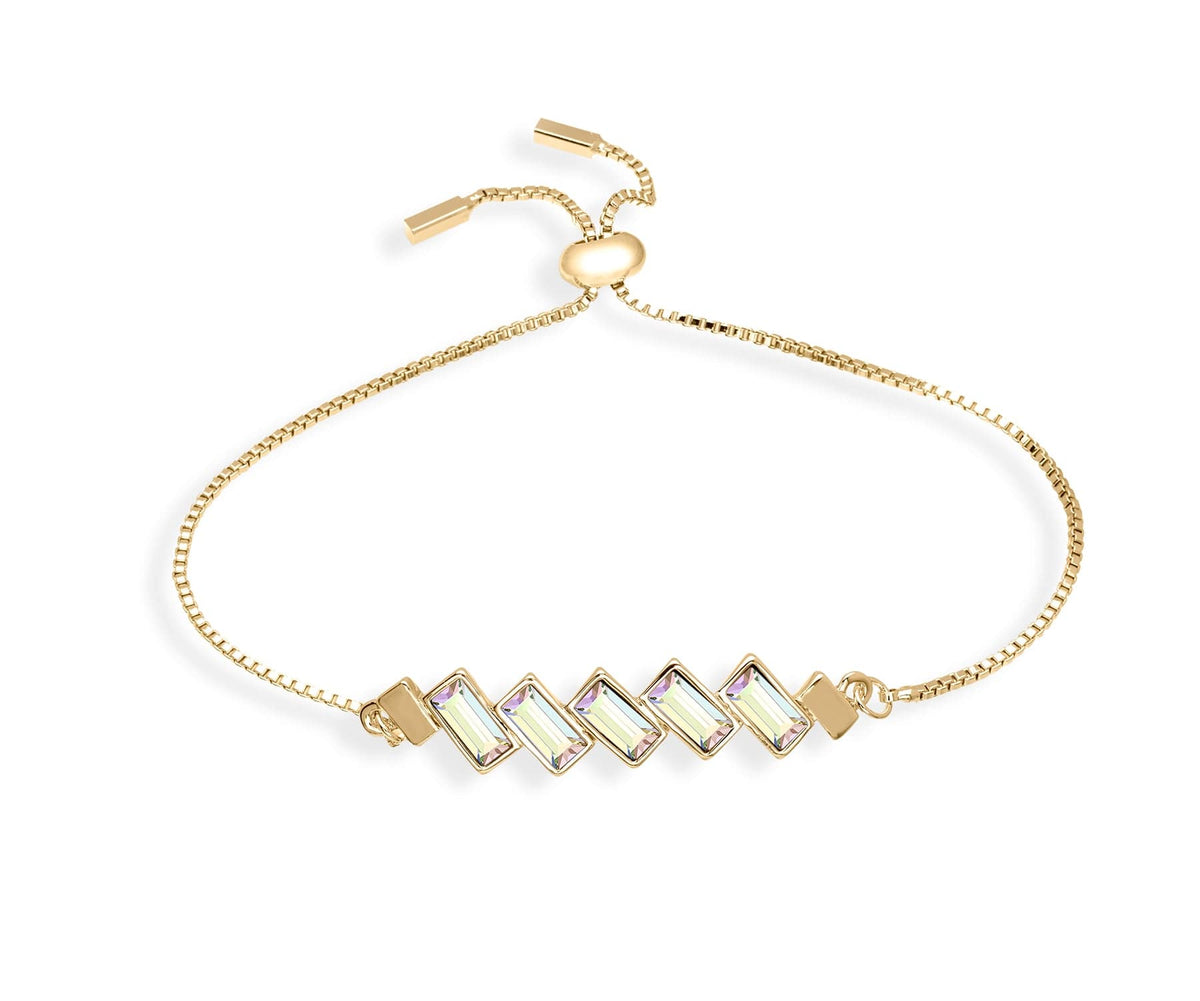 Gold Aurora Borealis Swarovski Crystal Bracelet – Baguette Crystal Adjustable Bracelet