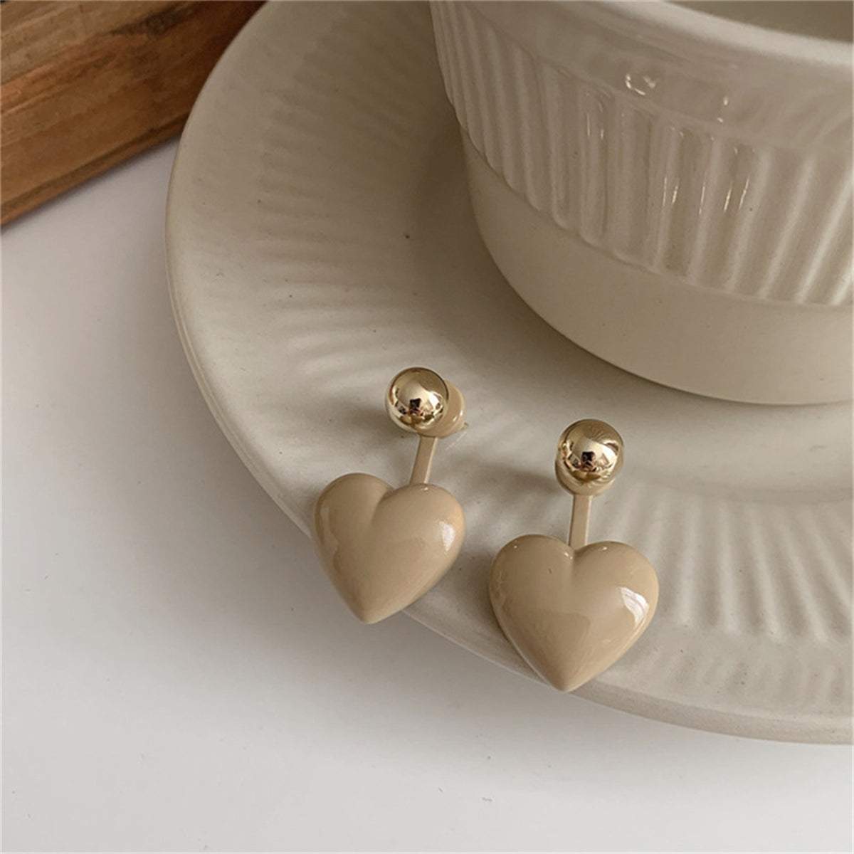Gray Enamel & Goldtone Heart Ear Jackets