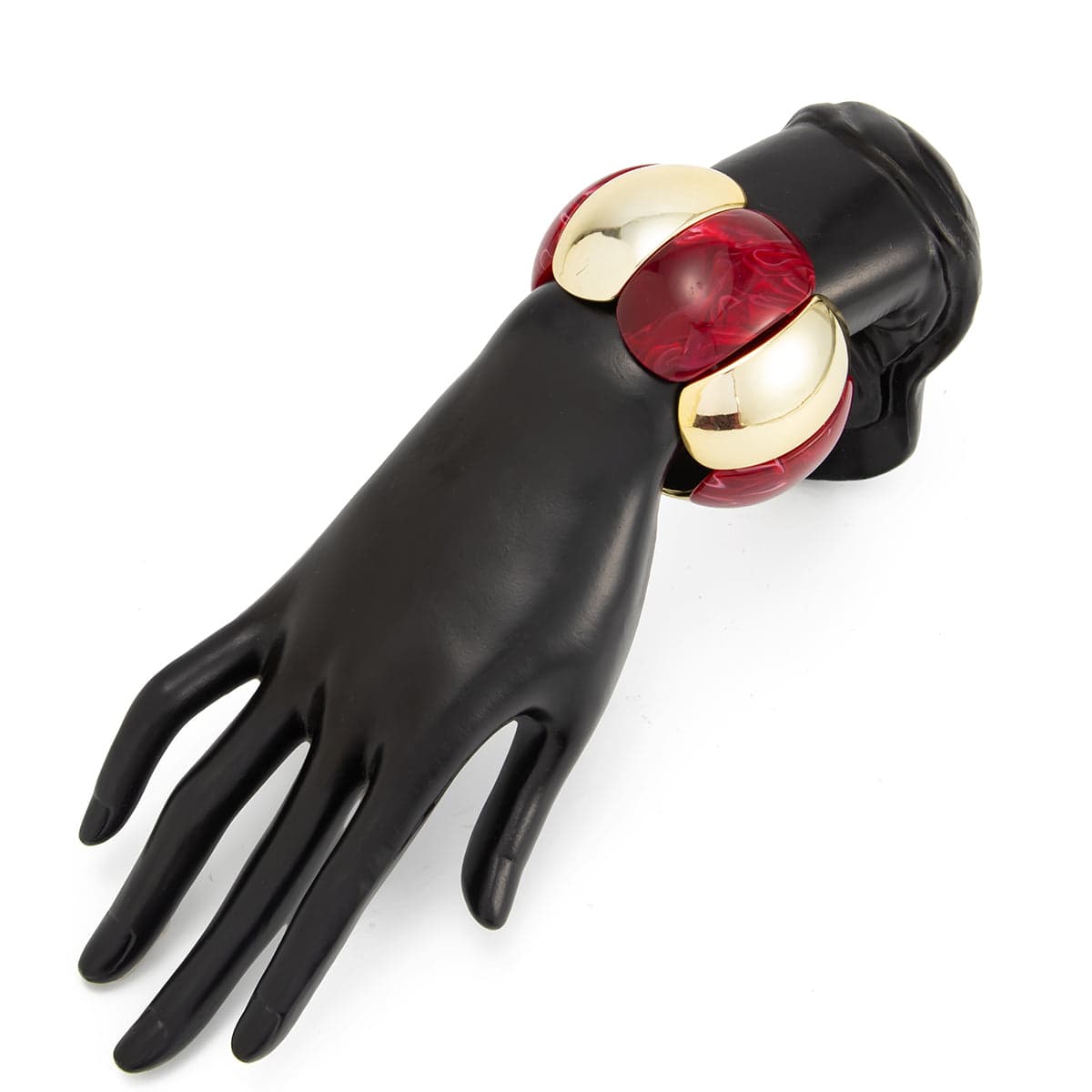 Dark Red Resin & Goldtone Petals Stretch Bracelet