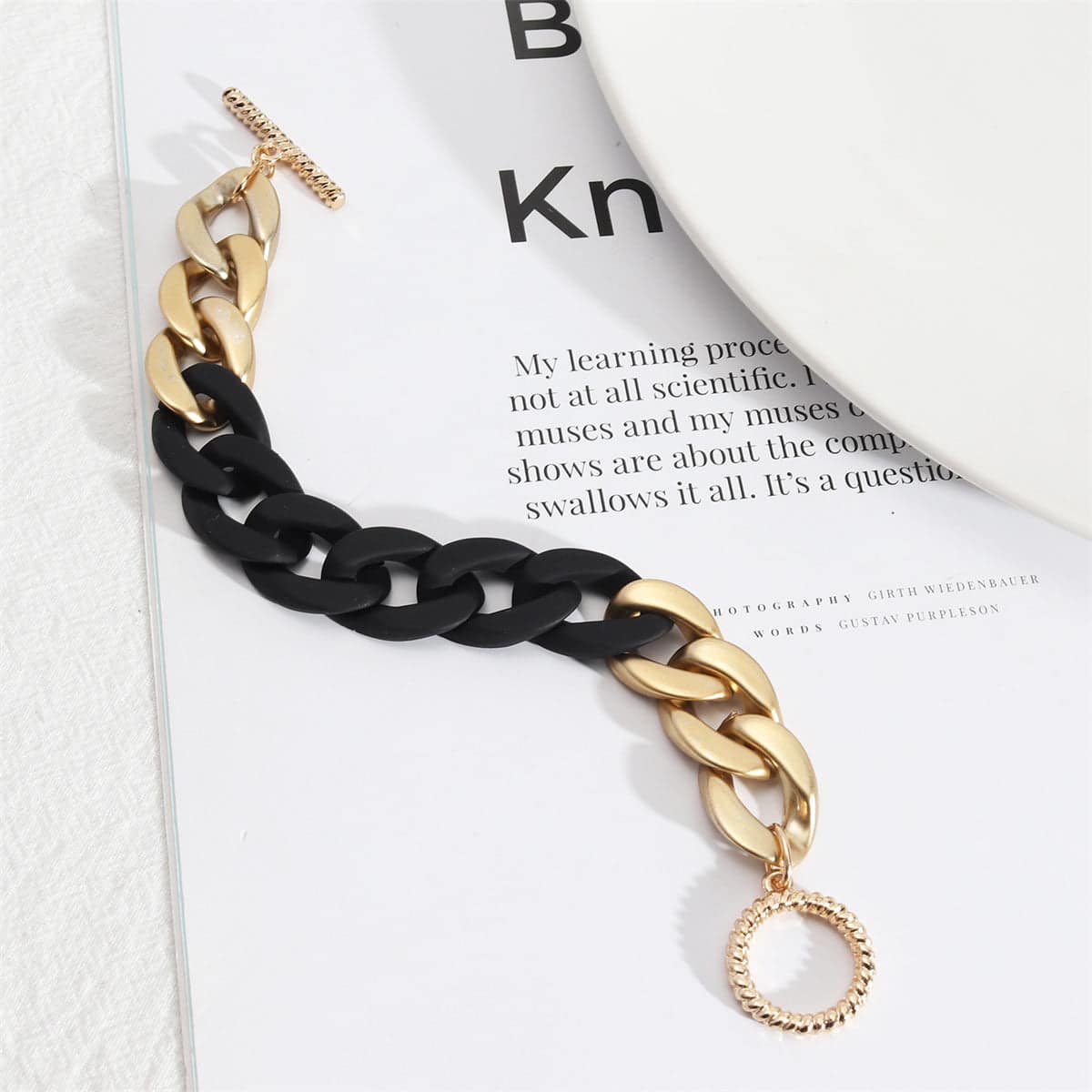 Black Acrylic & Goldtone Curb Chain Toggle Bracelet