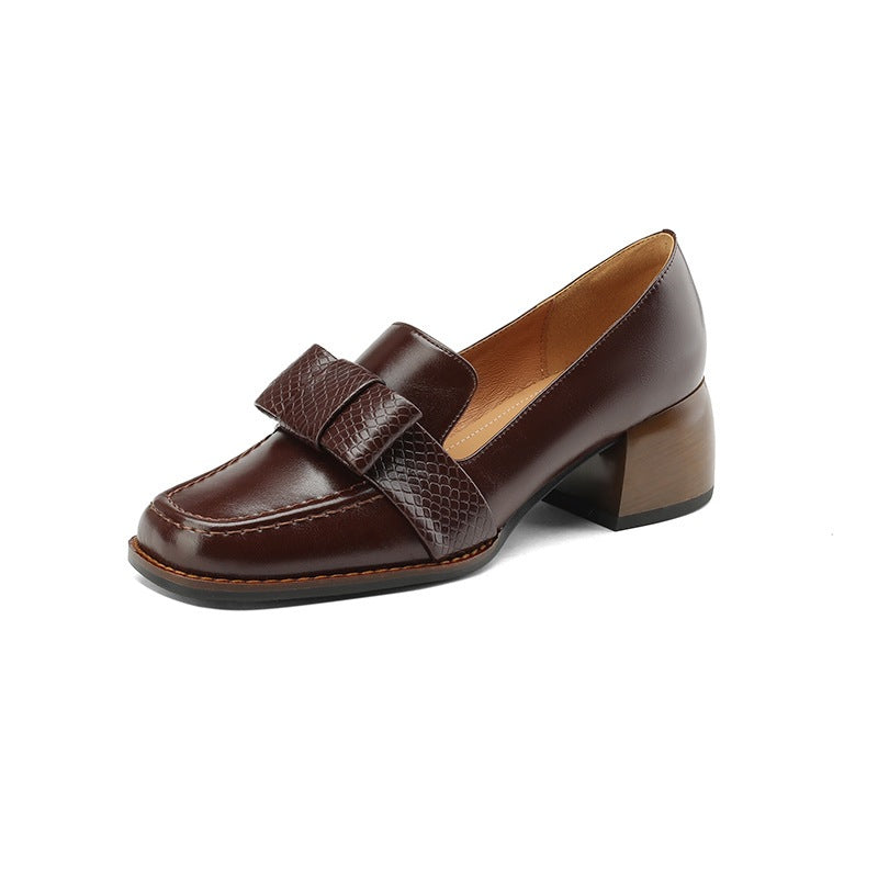 Women’s Elegant Soft Cowhide Commuter Shoes | Sophisticated Chunky Mid-Heel Pumps | Real Leather Professional Work Shoes | Comfortable Square Toe Office Heels
