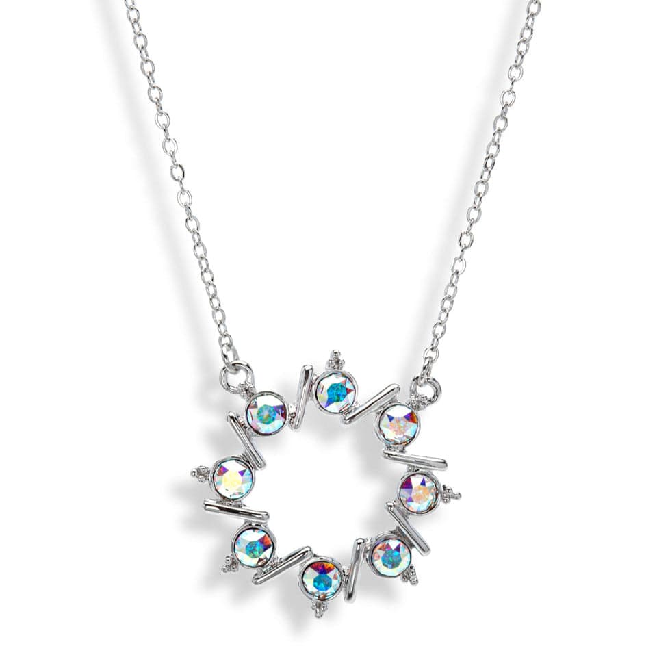 Aurora Borealis Swarovski Crystal Necklace – Dainty Crystal Wreath Pendant Necklace