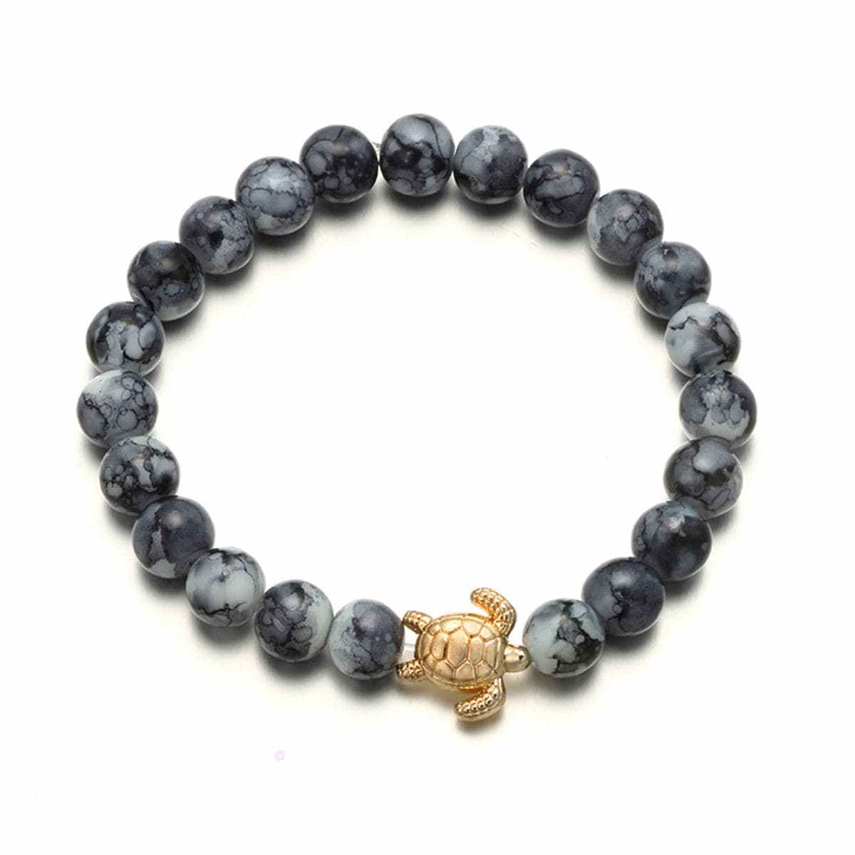 Black Agate & Cubic Zirconia Goldtone Tortoise Charm Bracelet Set