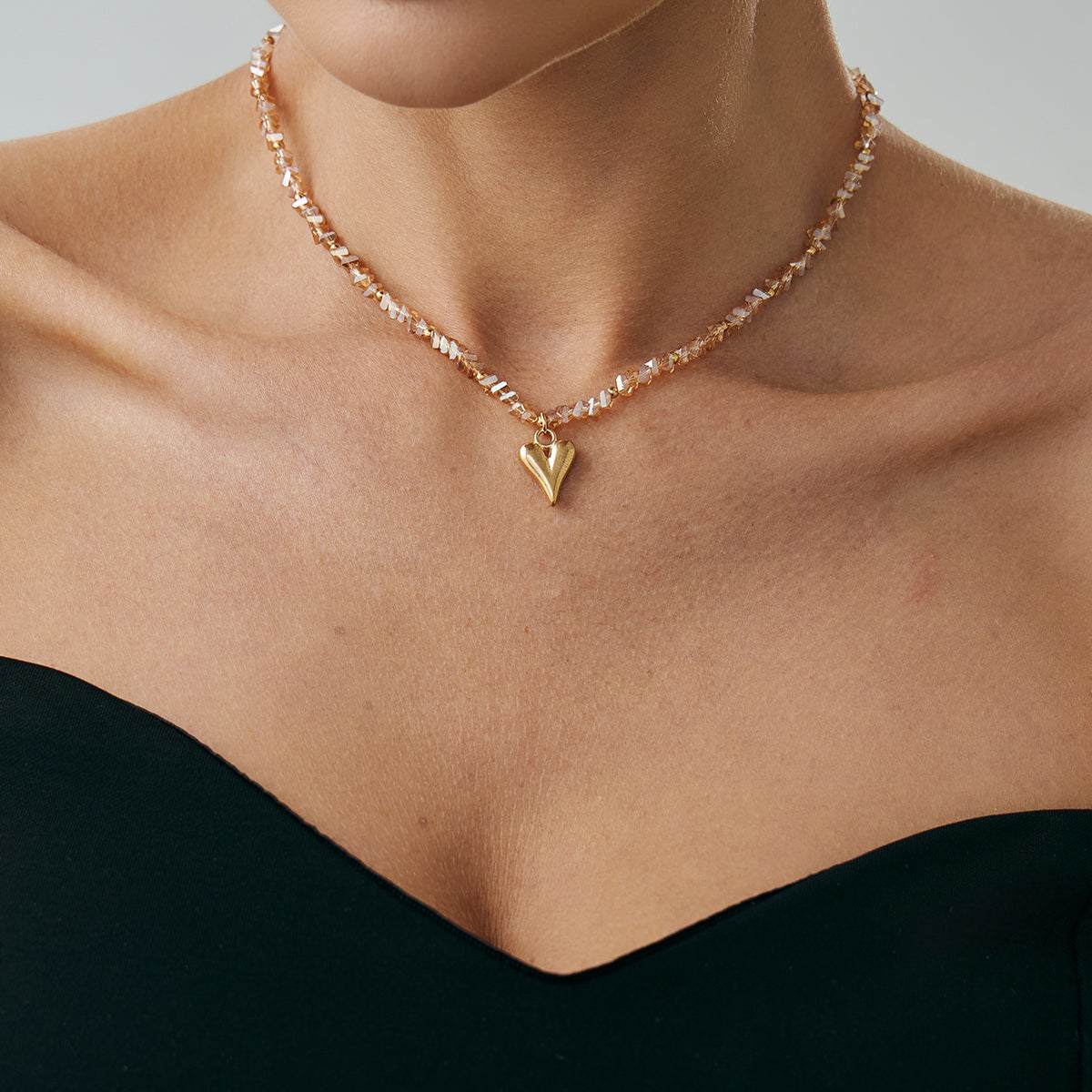 Champagne Acrylic & Goldtone Heart Pendant Necklace