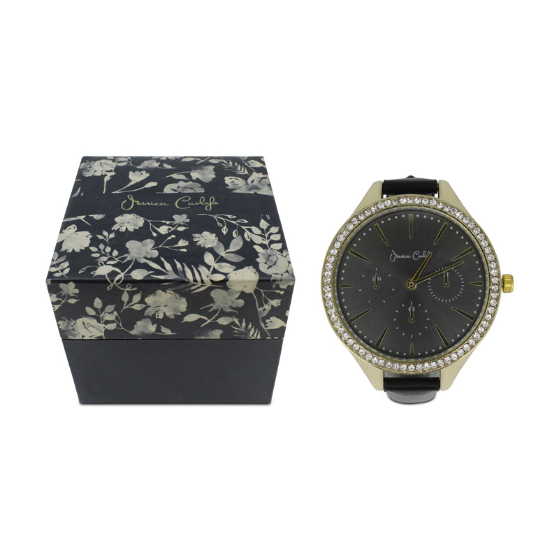 Jessica Carlyle Black & Gold Crystal Ladies Watch And Bracelet Set 2494