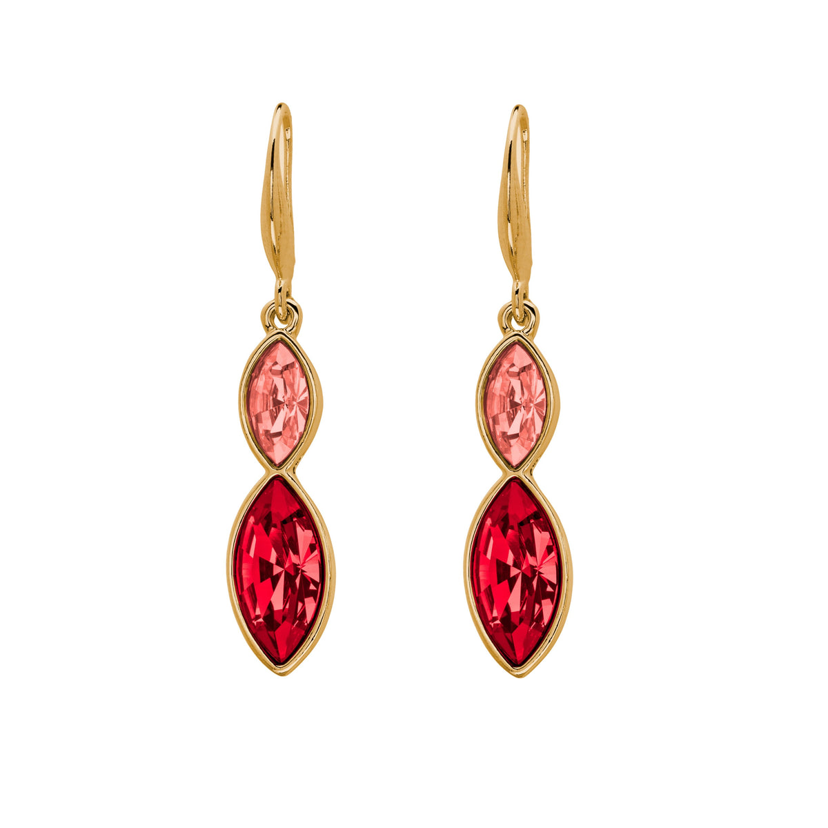 Gold Siam Padparadshca Mix Swarovski Crystal Earrings – Dual Crystal Marquis Drop Earrings