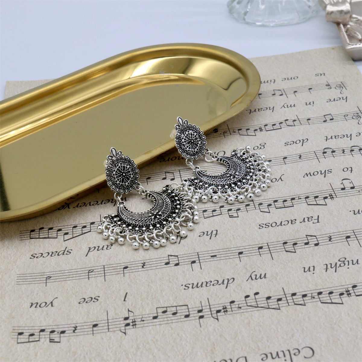 Silvertone Boho Intricate Drop Earrings