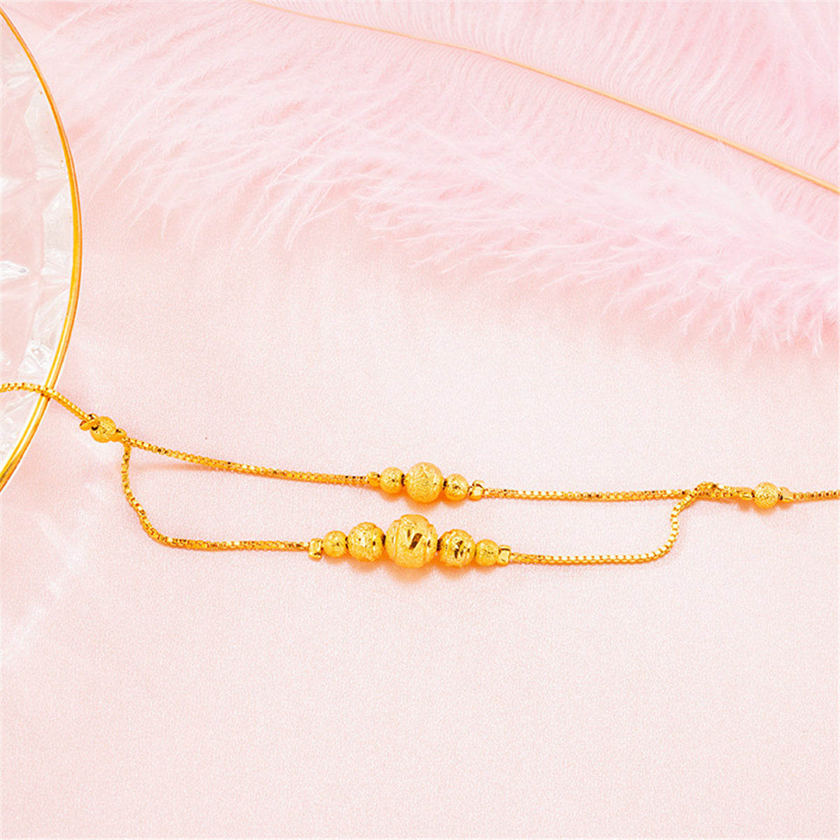 24K Goldtone Round Bead Layered Anklet