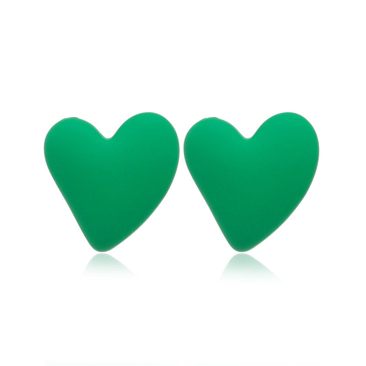 Green Acrylic & Silvertone Heart Stud Earrings