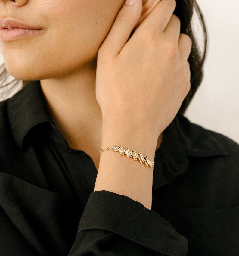 Gold Topaz Swarovski Crystal Bracelet – Baguette Crystal Adjustable Bracelet