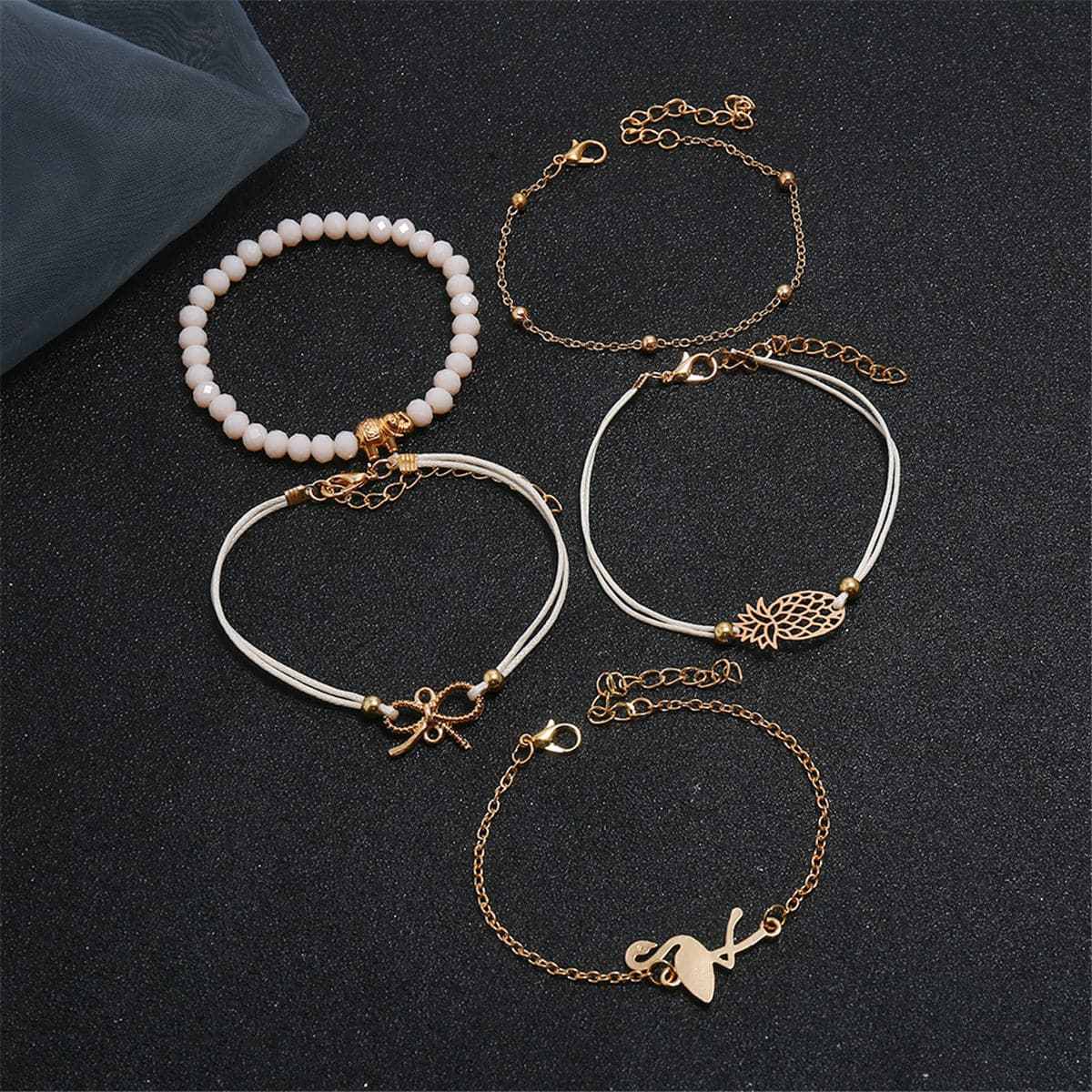 Acrylic & Polyster Goldtone Beach Bracelet Set