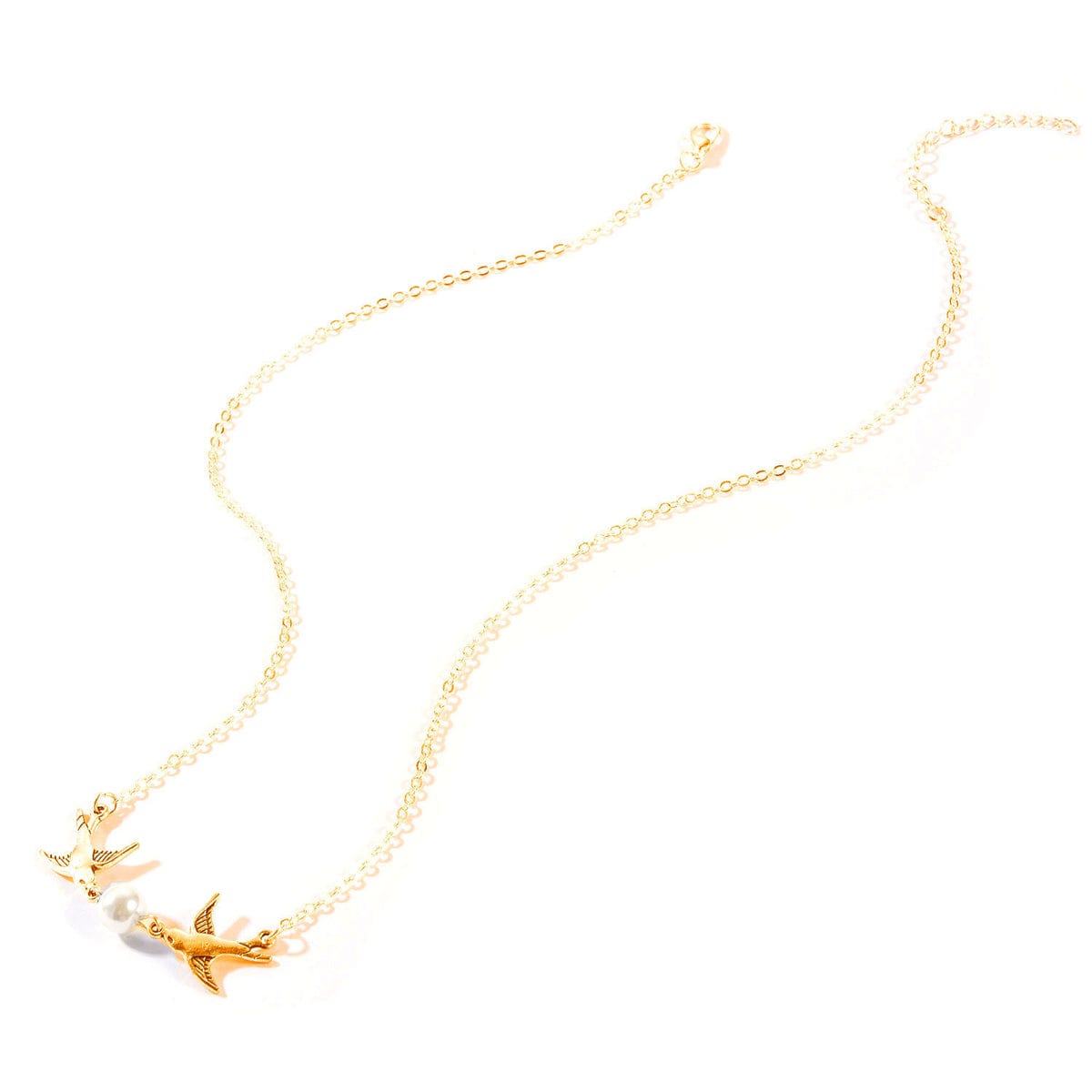 Pearl & Goldtone Bird Pendant Necklace