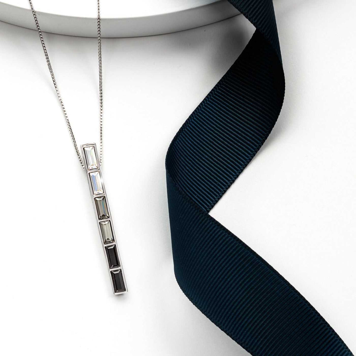 Black Diamond Swarovski Crystal Necklace – Rectangular Crystal Swarovski Bar Pendant Necklace