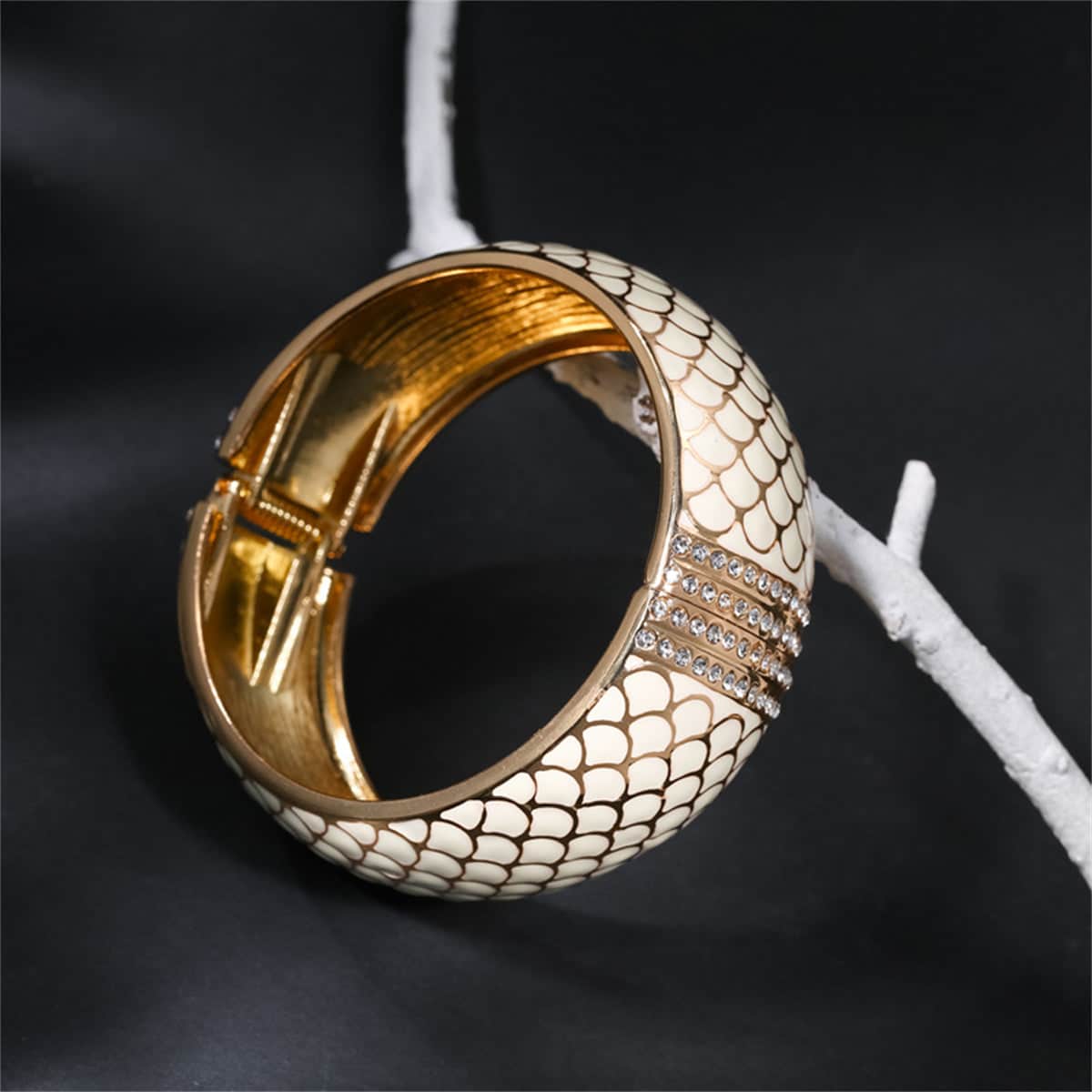 Apricot Enamel & Cubic Zirconia Goldtone Scale Bangle