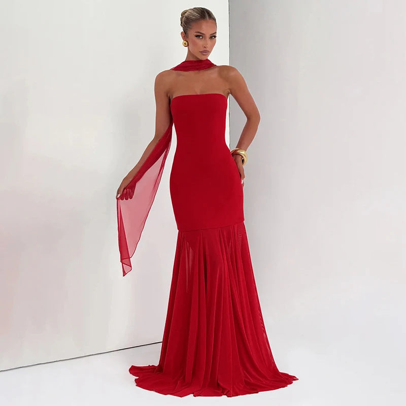 Red Strapless Body-Hugging Mermaid Dress | High-Sense Formal Evening Gown | Trendy Minimalist Crimson Fishtail Dress | Luxury-Label Statuesque Radiant Occasion Wear | 2026 High-Fashion Emerald-Luxe Essential