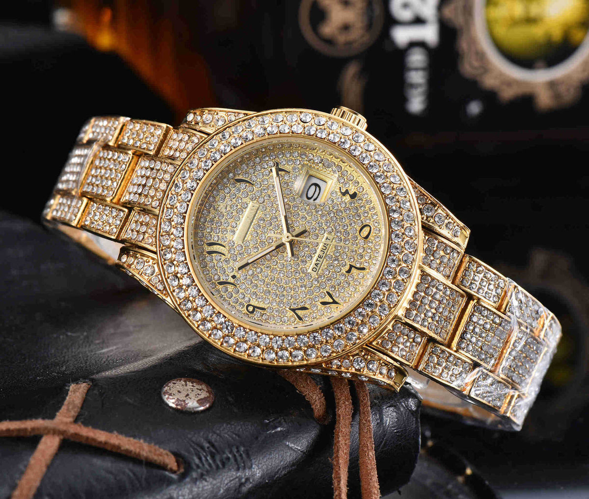 Men’s Luxury Full Diamond Stainless Steel Watch | Iced-Out Quartz Timepiece | Premium Hip-Hop Style Bling Wristwatch | Waterproof Elegant Diamond Studded Men's Watch
