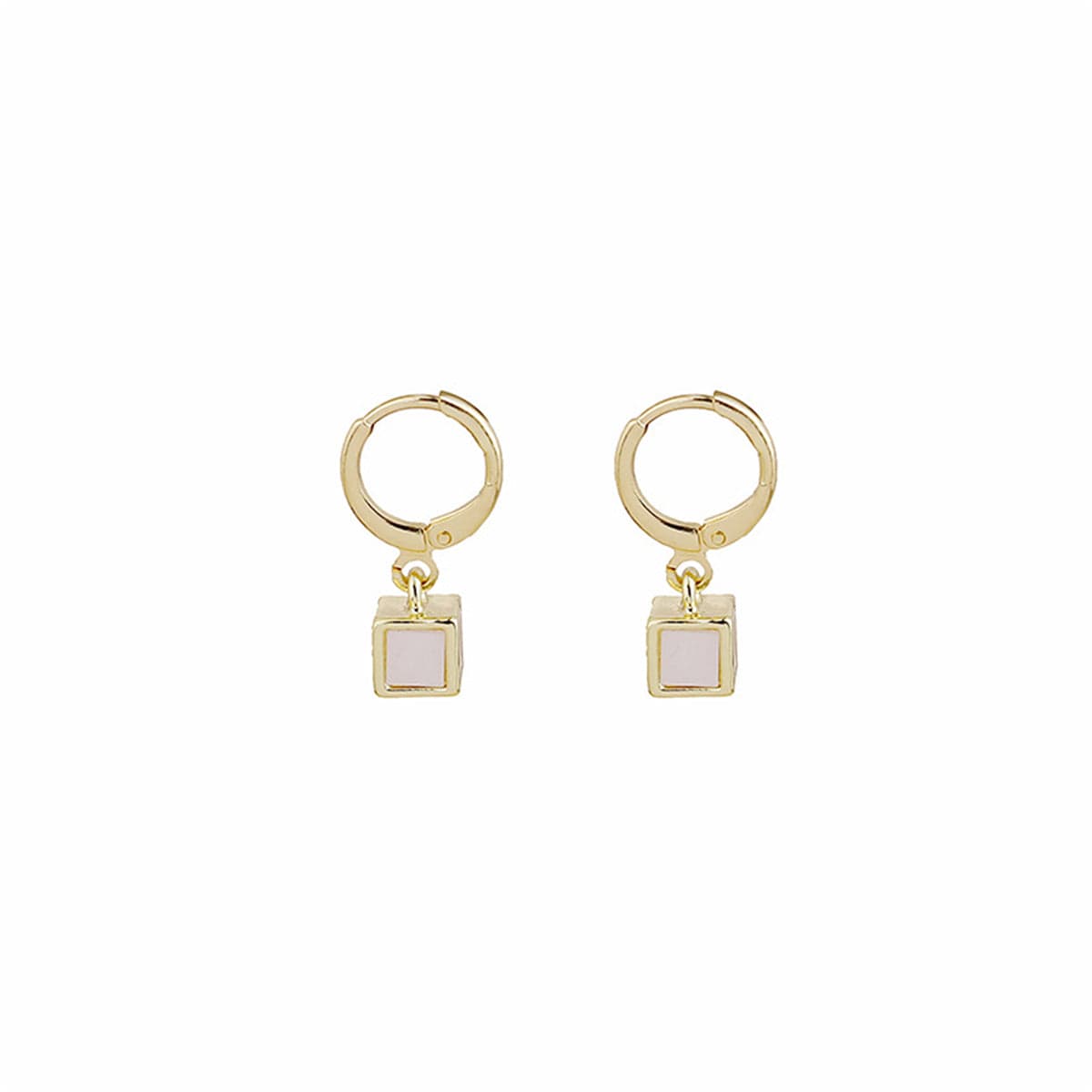 White Acrylic & Goldtone Cube Huggie Earrings