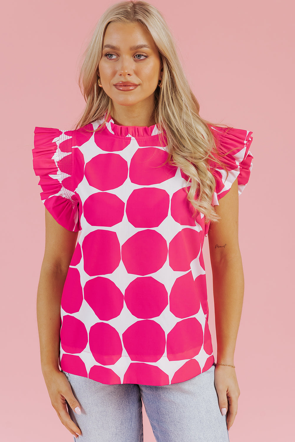 Threaded Pear Loretta Bubblegum Pattern Frilled Top