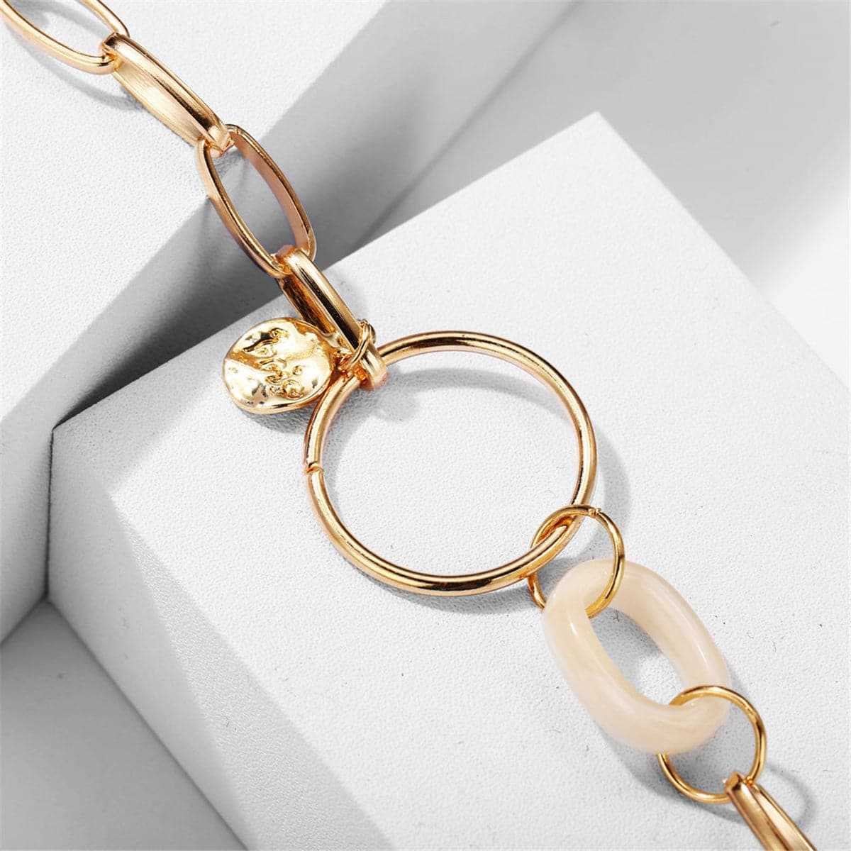 Beige Acrylic & Goldtone Cable Chain Bracelet