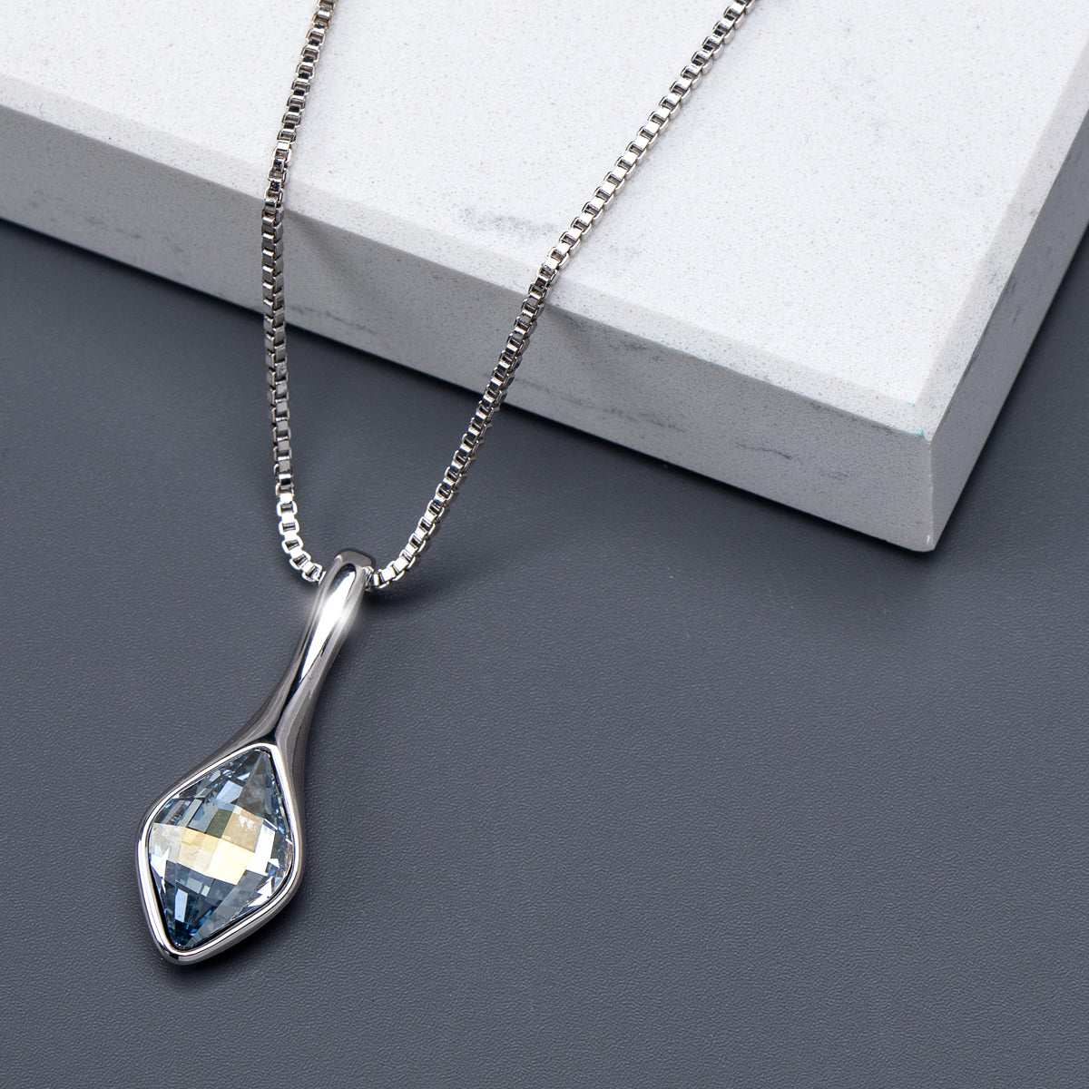Blue Shade Swarovski Crystal Necklace – Tulip Marquis Crystal Pendant Necklace