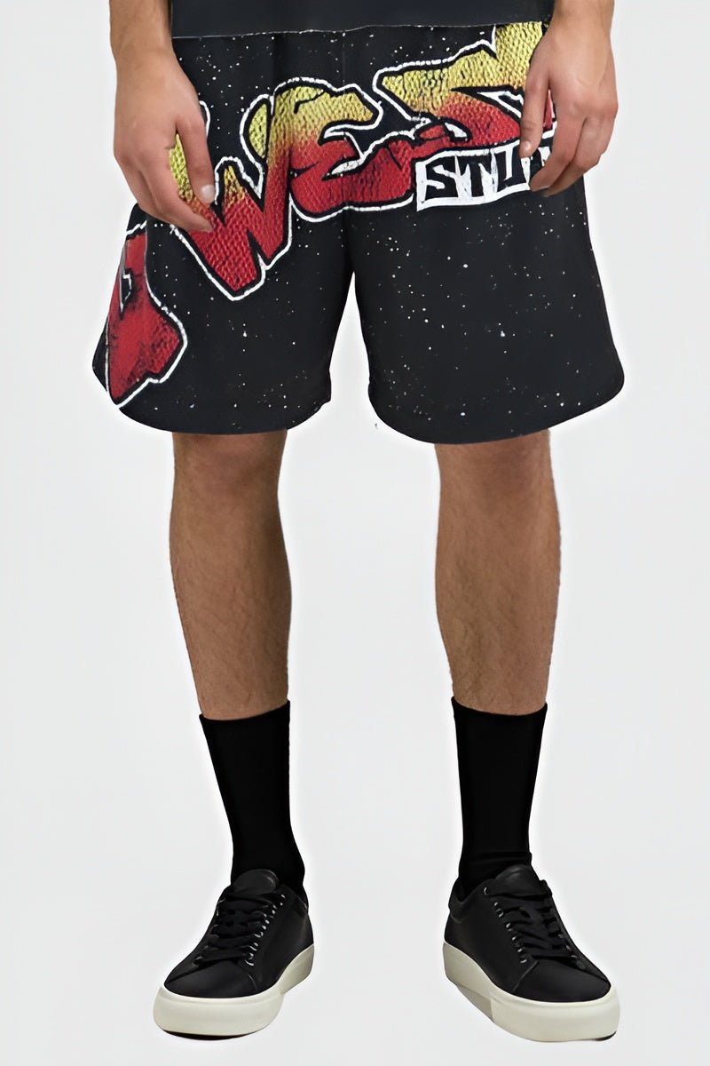 G West Rhinstone Skull Tech 3/4 Sleeves Mesh Short Set