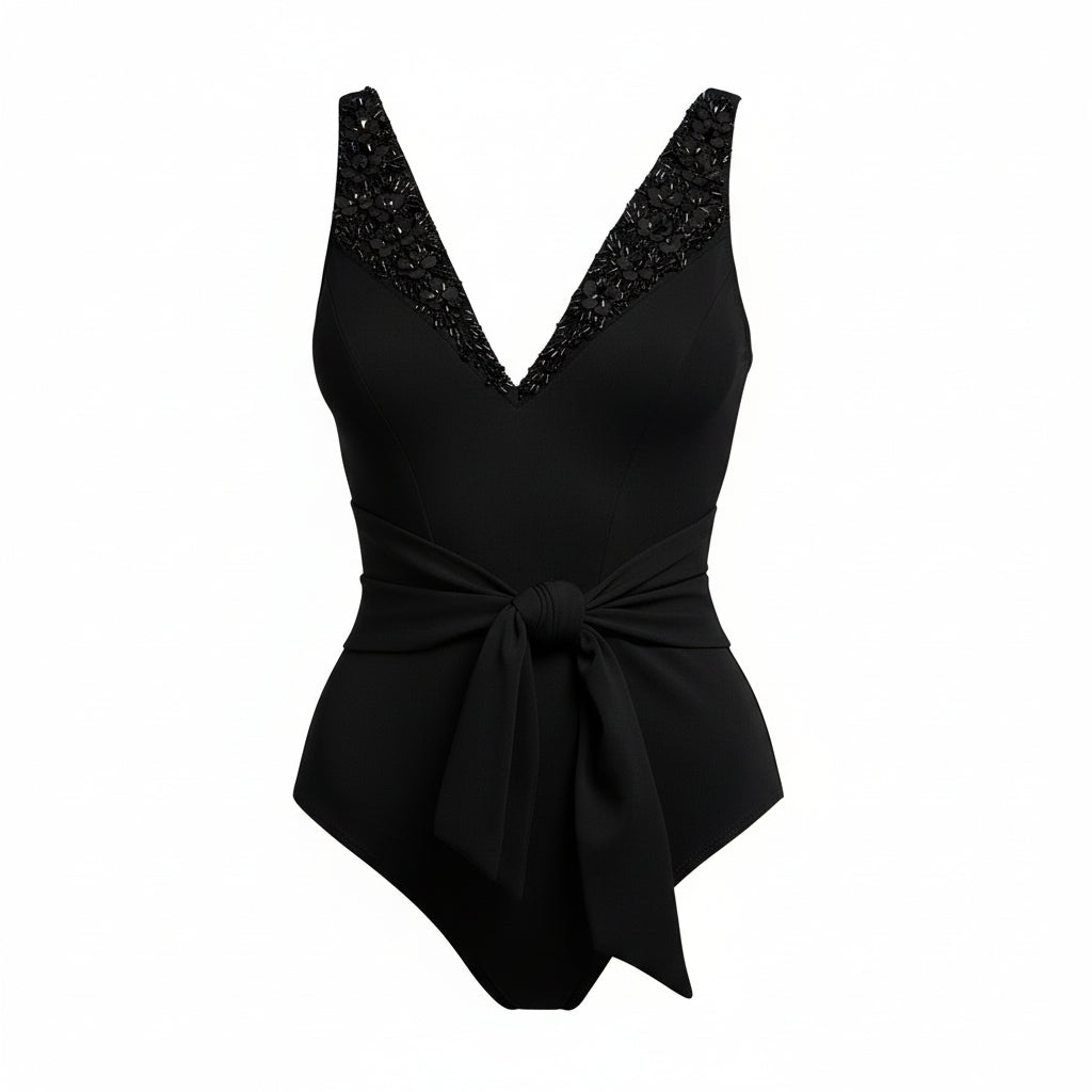 Christian Audigier Elsa Beaded Tie Front Black BMS110-618