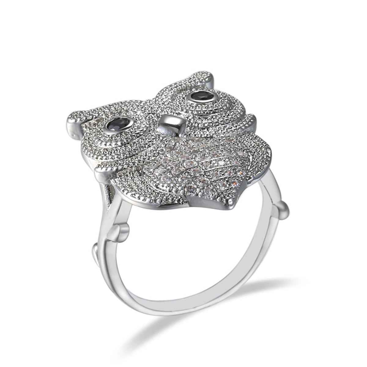 Cubic Zirconia & Silvertone Owl Ring