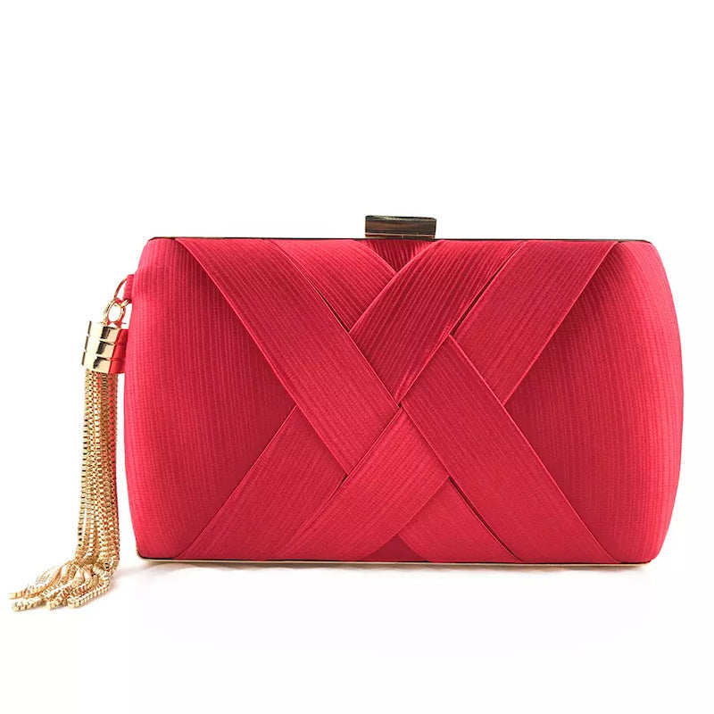 Goldtone And Red Clutch With Tassel