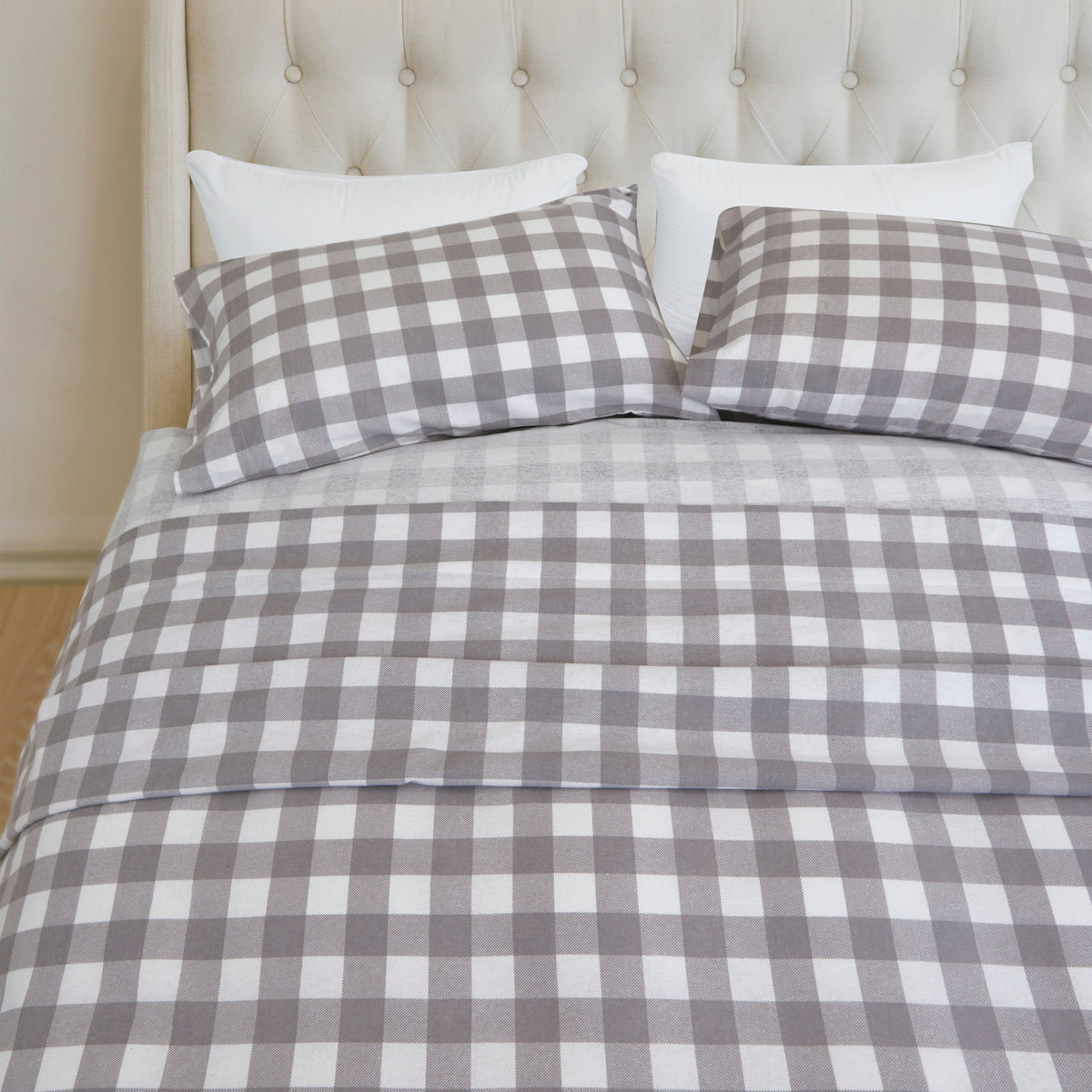 Elegant Comfort Buffalo Checkered Pattern - 100% Turkish Cotton Flannel, 4-Piece Flannel Sheet Set