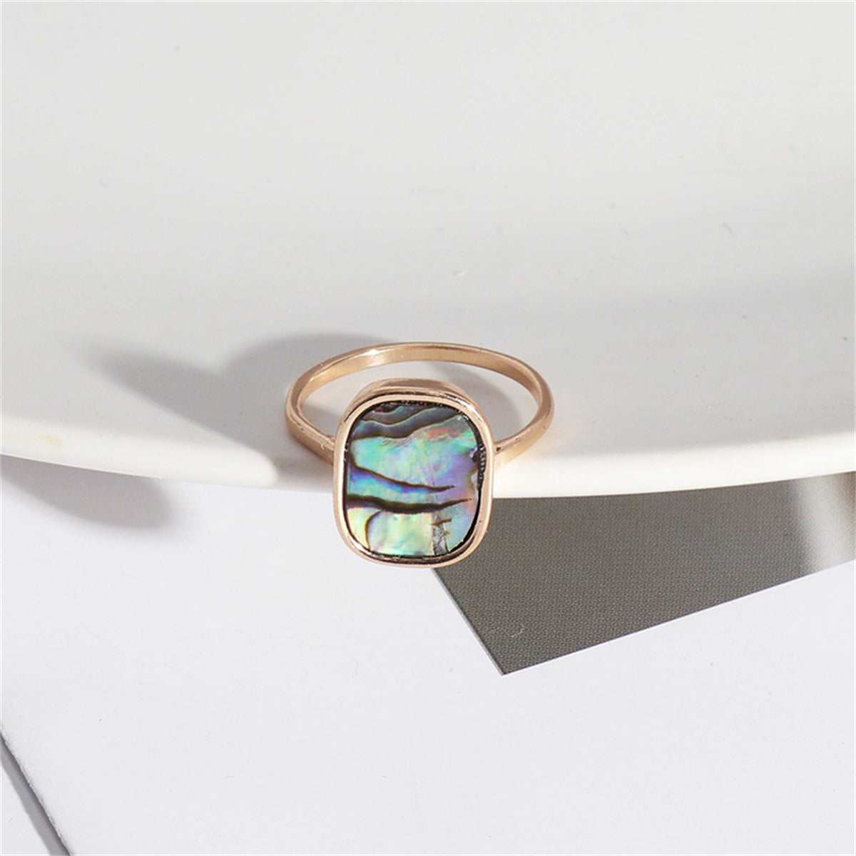 Abalone Shell & Goldtone Bezel-Set Cushion Ring