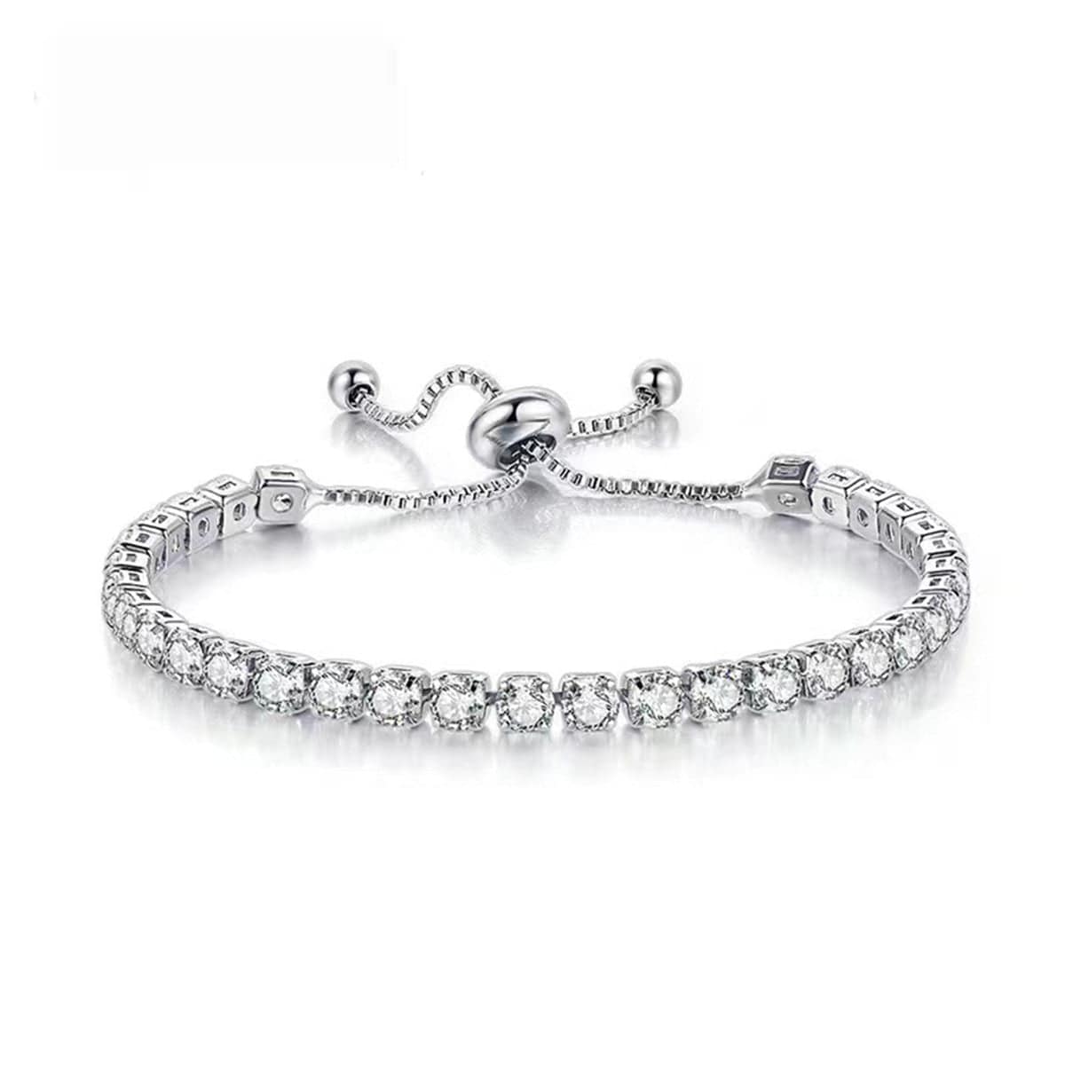 Cubic Zirconia & Silvertone Adjustable Link Bracelet