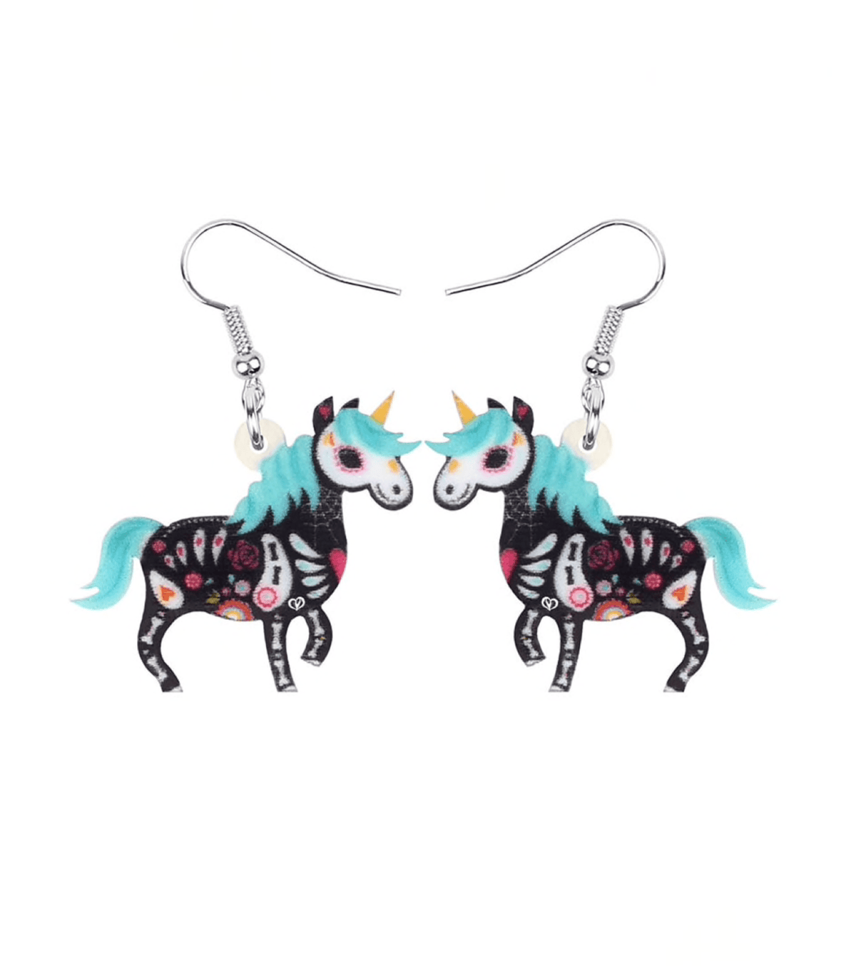 Black Blue Skeleton Horse Drop Earrings