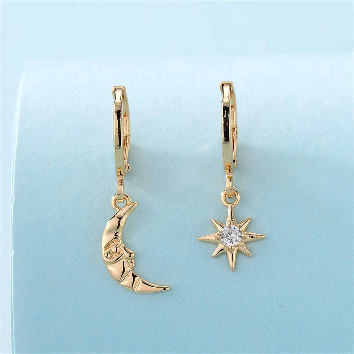 Cubic Zirconia & Goldtone Sun Moon Huggie Earring