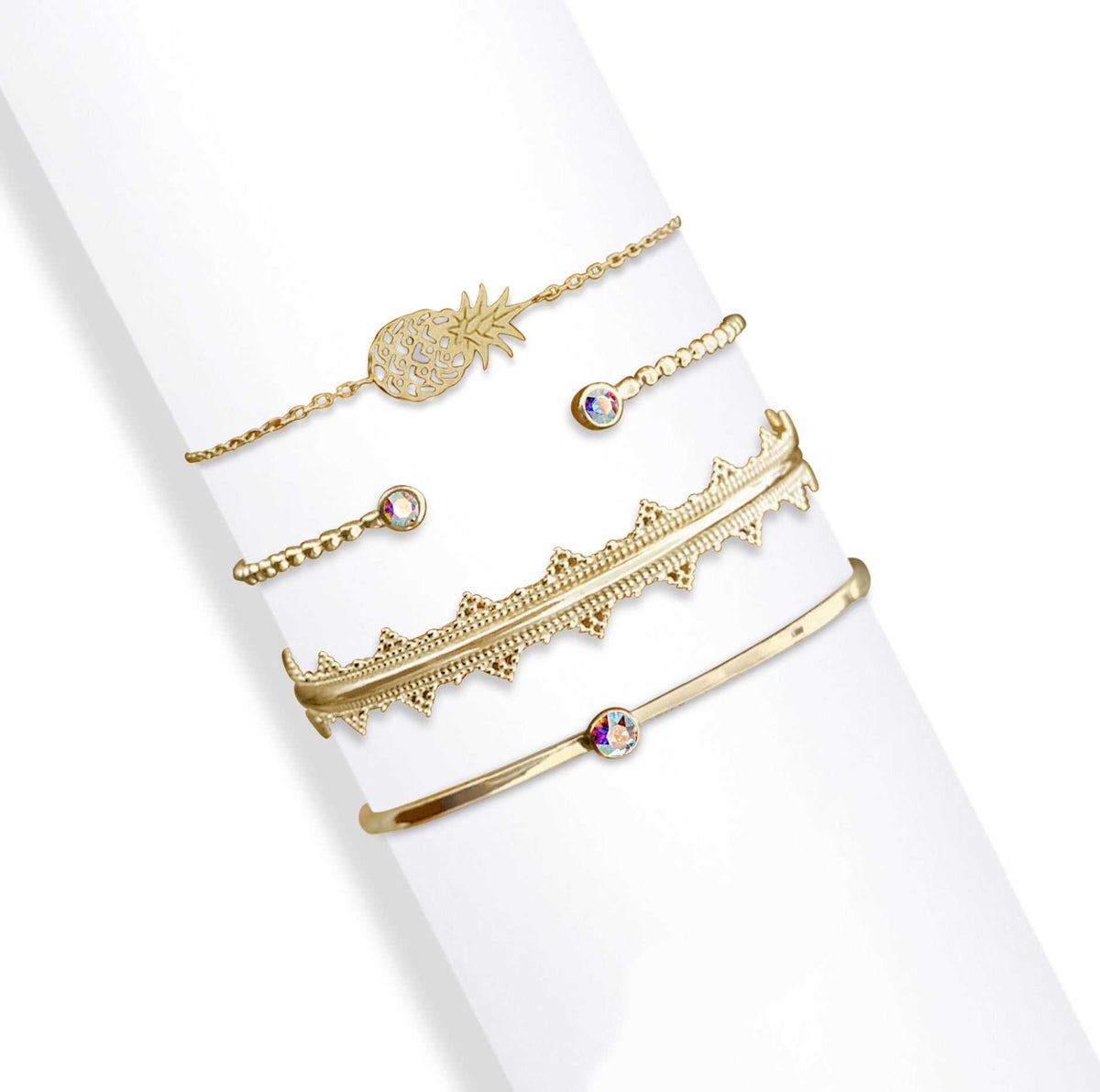 Gold Ab Pineapple Swarovski Crystal Bracelet – Set Of 4 Bracelets Bangles