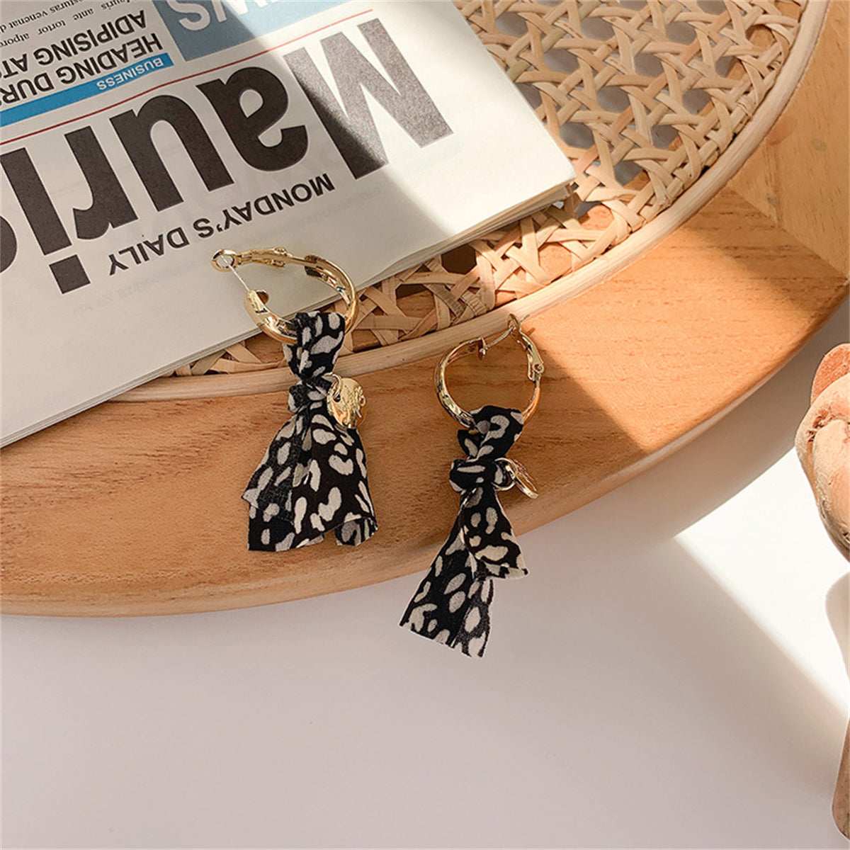 Black & Goldtone Leopard Knot-Accent Drop Earrings