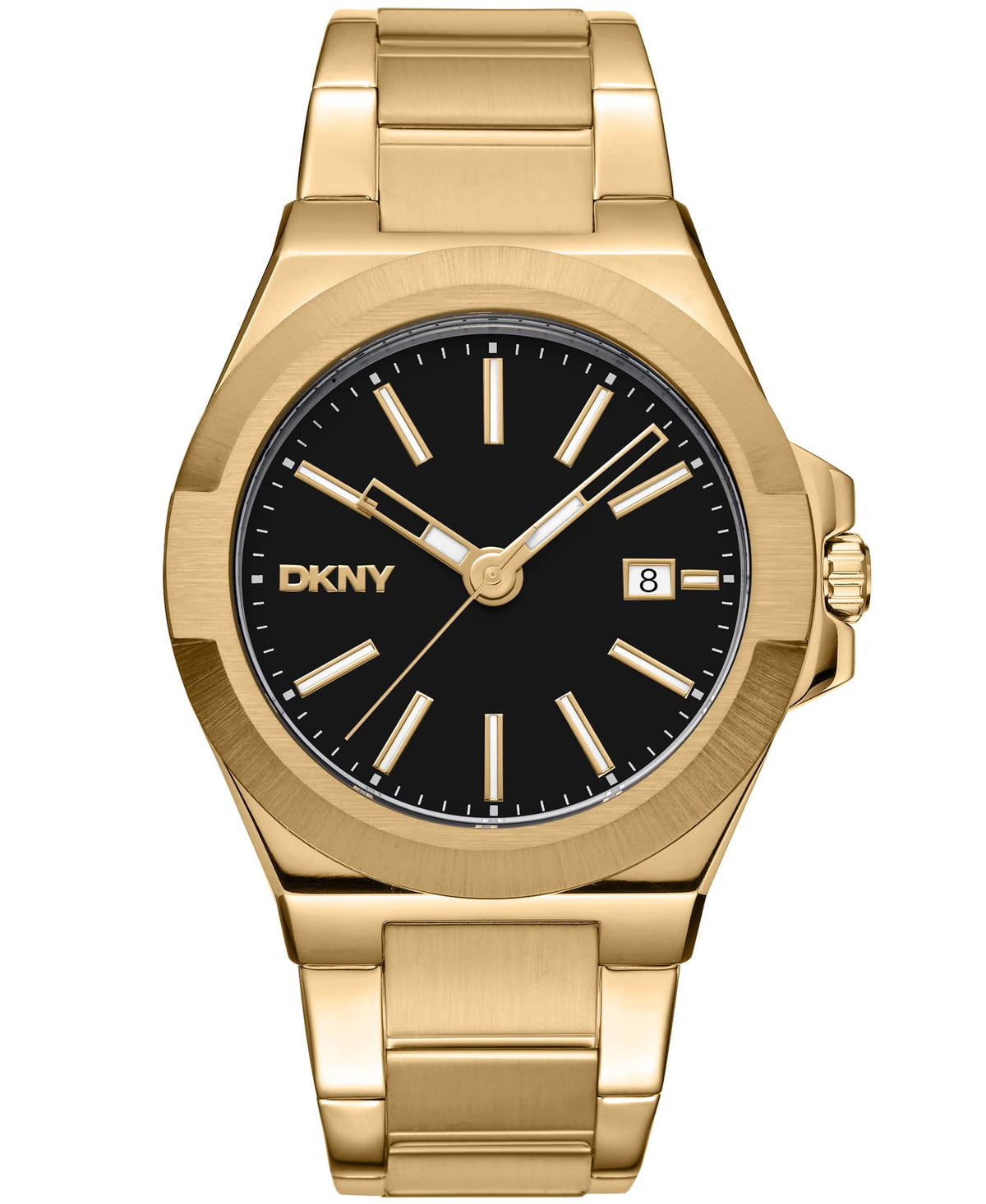 Dkny Men Watch, Gold Color Case, Black Dial, Gold Color Metal Bracelet, 3 Hands Date, 10 Atm