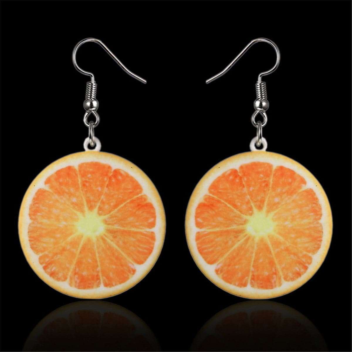 Acrylic & Silvertone Orange Slice Drop Earrings